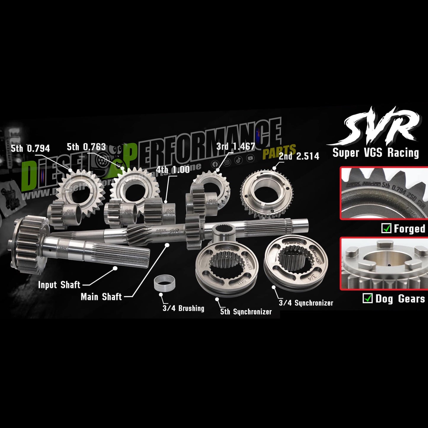 MRX Forged Dog Gears Set For Race Use/ 5Speed Pull Type Gearbox 2007-2012 (Pre-Order)