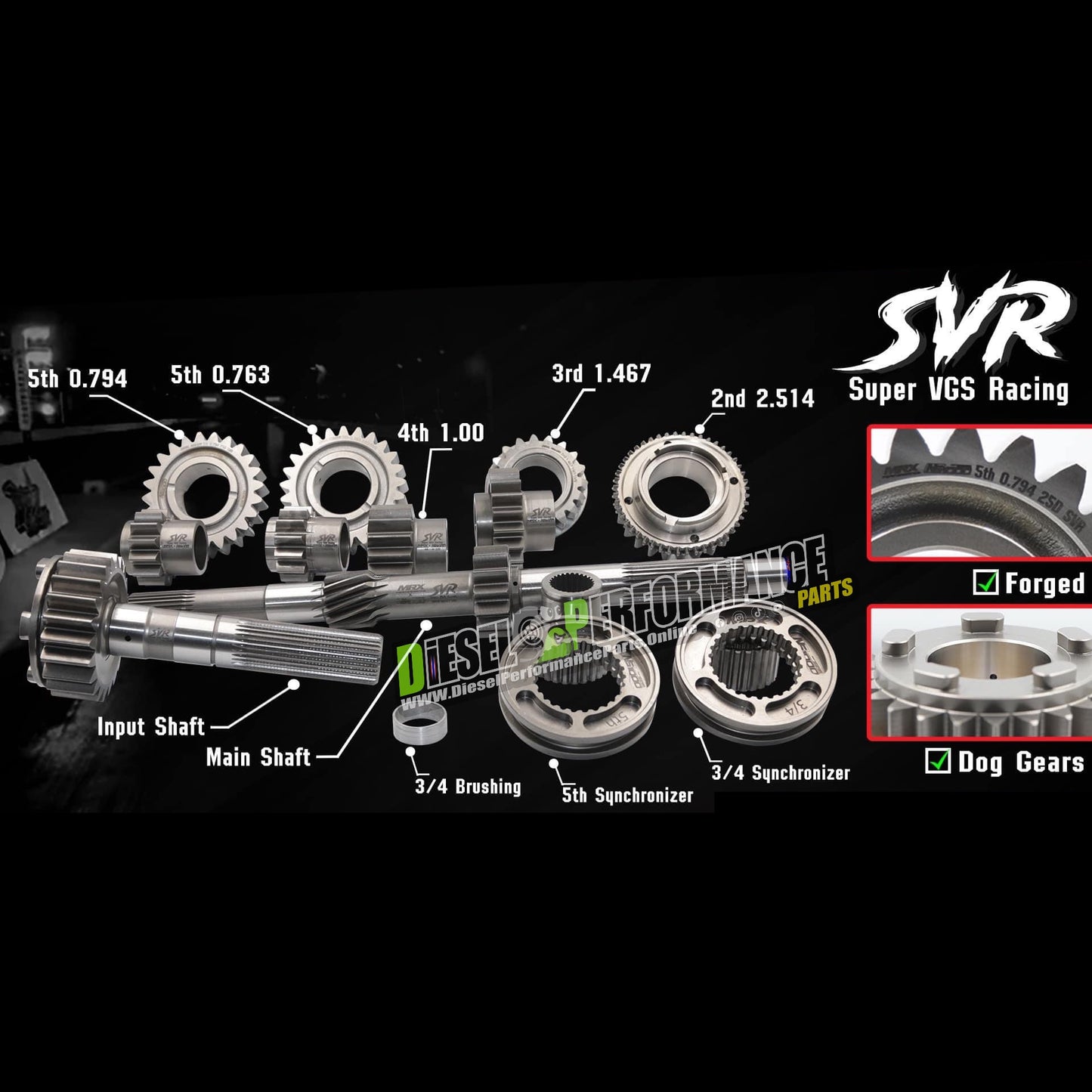 MRX Forged Dog Gears Set For Race Use/ 5Speed Pull Type Gearbox 2007-2012 (Pre-Order)